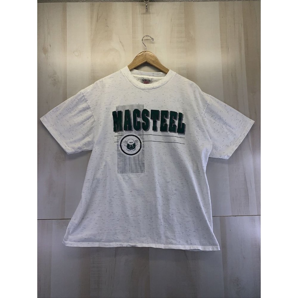 Vintage Single Stitch Onetia Mac Steel Gray Graphic Mens Cotton T Shirt XL-6944